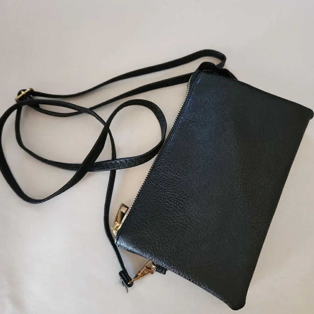 Sax Black Crossbody Bag Gold Zip Closure Small 8in Width x 5in Height